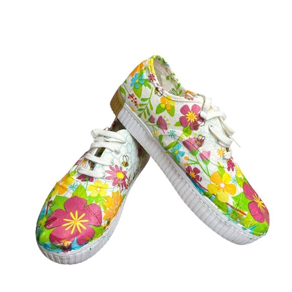 Toms Womens Lace Up Floral Stiff Canvas Sneaker Shoes Size 8 Fairy Dainty - Picture 1 of 9